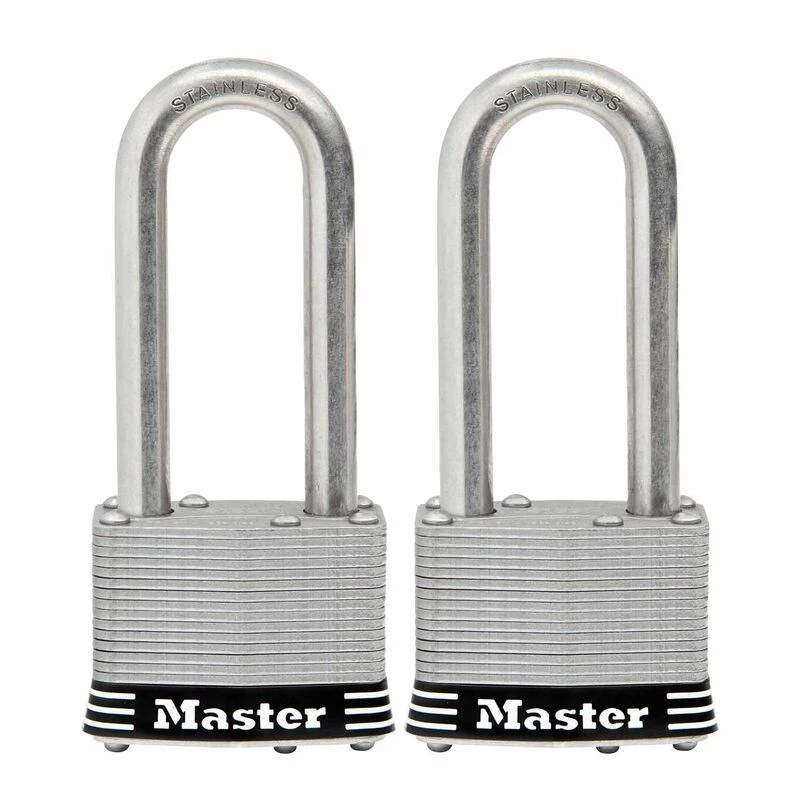 MASTER LOCK 2" (51 mm) Wide Laminated Stainless Steel Pin Tumbler Padlock with 2-1/2" (64 mm) Shackle, 2-Pack 3 MASTER LOCK 2" (51 mm) Wide Laminated Stainless Steel Pin Tumbler Padlock with 2-1/2" (64 mm) Shackle, 2-Pack